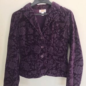 Talbots size 8 purple velvet floral jacket.